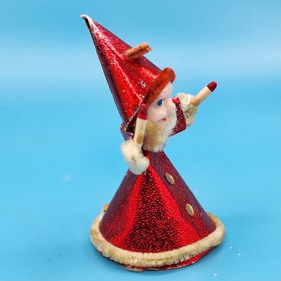 Vintage 1950s Elf Ornament Red Foil Putz Candles Celluloid Face Chenille Japan - Picture 4 of 9